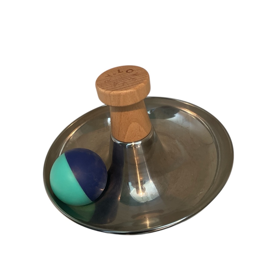 Lovevery Stainless Steel Press with Wooden Handle and Ball